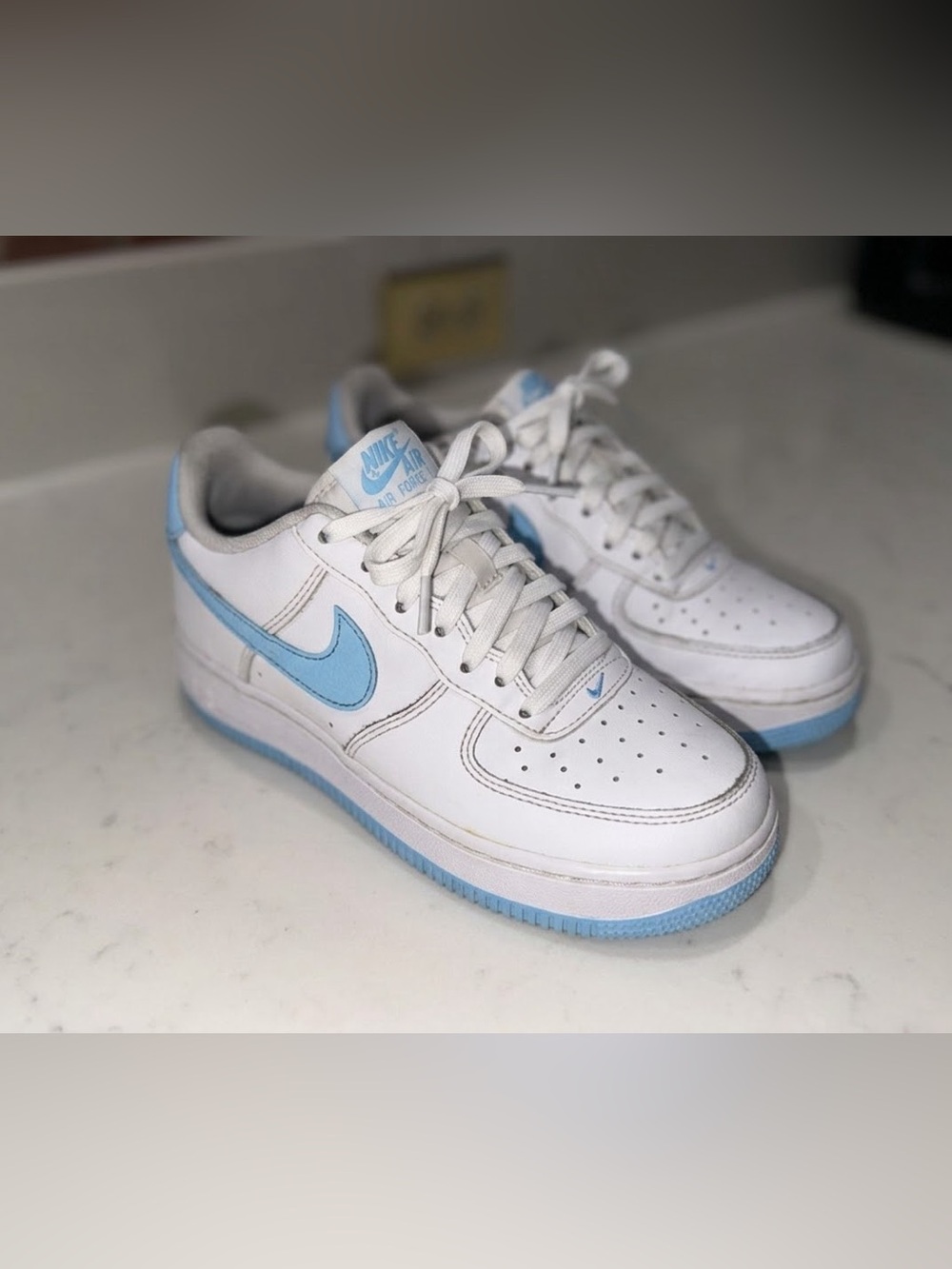 Nike Air Force 1 Low White & Baby Blue Sneakers (Size 3Y)
